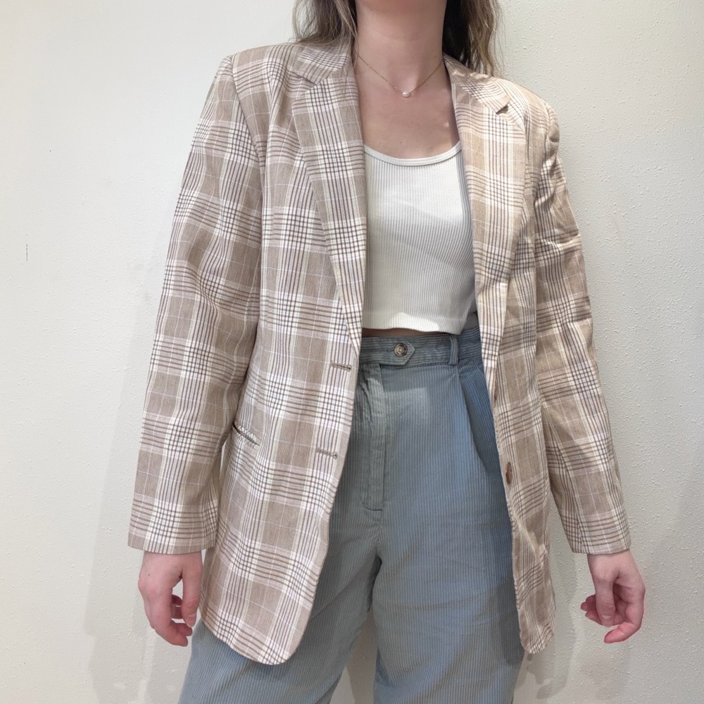Vintage Neutral Plaid Blazer - Picture 3 of 5